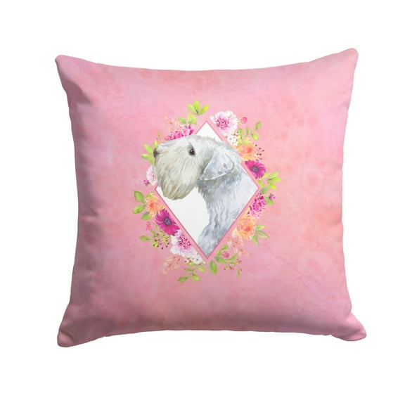 Sealyham Terrier Pink Flowers Fabric Decorative Pillow