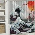 thumbnail image 6 of Orinice Japanese Sea Wave Shower Curtain, Asian Japan Ocean Black Bath Curtain, Japanese Asian Kanagawa Wave Anime Polyester Fabric Waterproof Bathroom Accessory Set with  69x72, 6 of 7
