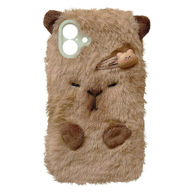 Mamarmot Cute Capybara Ca S E para IPhone13 Fuz Zy Fl Uffy F U R Capybara Cubierta con Peluche Plu Sh Animal Llavero Colgante Cálido Invierno Ca S E para Mujeres Niñas para IPhone15 16
