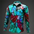 thumbnail image 1 of Camisa de hombre con diseño geométrico abstracto de talla grande, camisas hawaianas de manga larga, camisa informal de moda para hombre y mujer, blusa de calle nueva 2025, 1 of 6