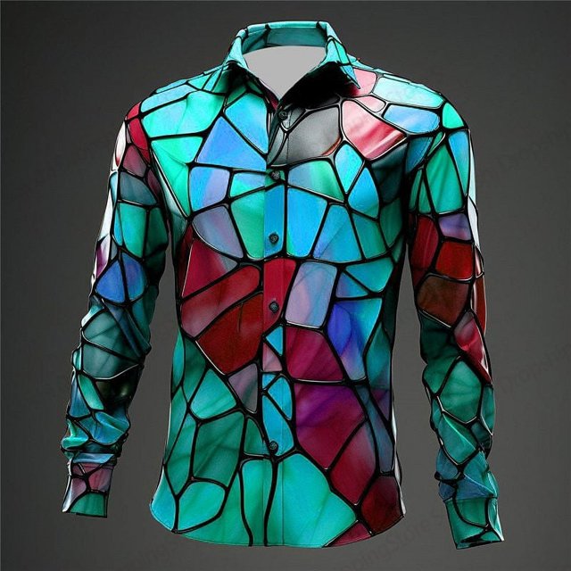 Camisa de hombre con diseño geométrico abstracto de talla grande, camisas hawaianas de manga larga, camisa informal de moda para hombre y mujer, blusa de calle nueva 2025
