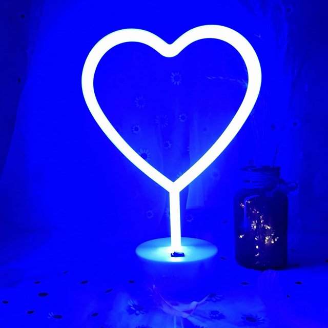GHSDFBB Heart Lights Led Light Sign Heart Shaped Neon Sign Heart, Heart Neon Sign with Base, USB/Battery Powered Heart Sign Heart Shaped Light, Heart Led Sign Led Heart Sign Heart Led Lights(Blu