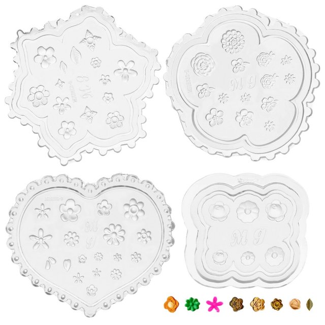 Moldes de arcilla polimérica de flores, 4 moldes de arcilla de hojas de flores, moldes de arcilla en miniatura de margaritas, moldes de arcilla de gel de silicona para mini patrones de adornos de flor