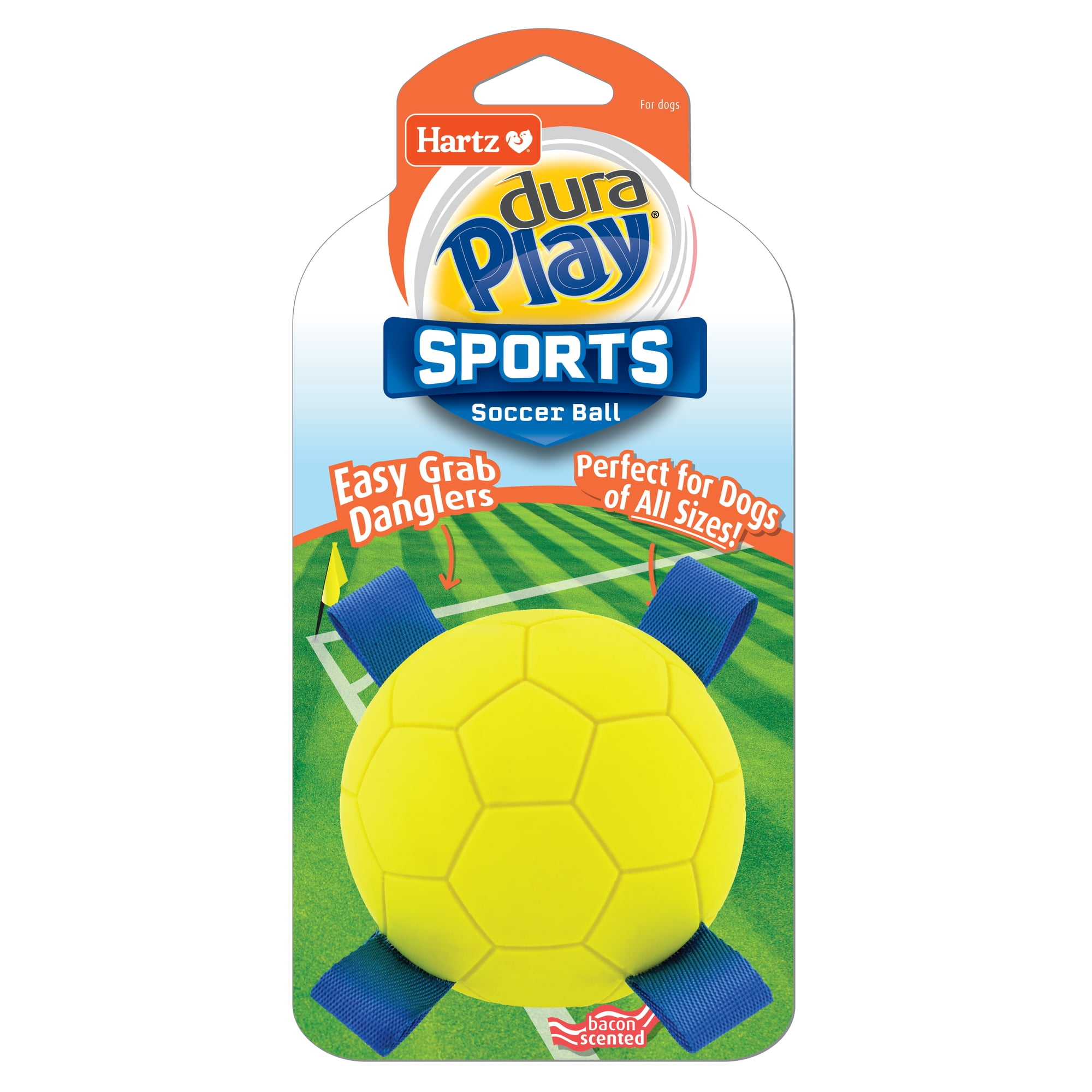 Hartz Dura Play Sports Soccer Dog Toy, Bacon Scented Squeaky Latex Toy, 1 ct