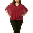thumbnail image 1 of Blusa de chiffon de doble capa con cuello en V para mujeres de tallas grandes Agnes Orinda 2X color rojo vino, 1 of 6