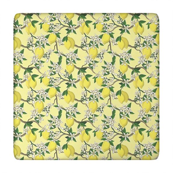 Yellow Lemon Fruit Flowers Yellow Pattern Square Fitted Tablecloth with Elastic Edge,Square Table Cover,Washable Elastic Table Cover for Home Kitchen Party Decor 34"x34"