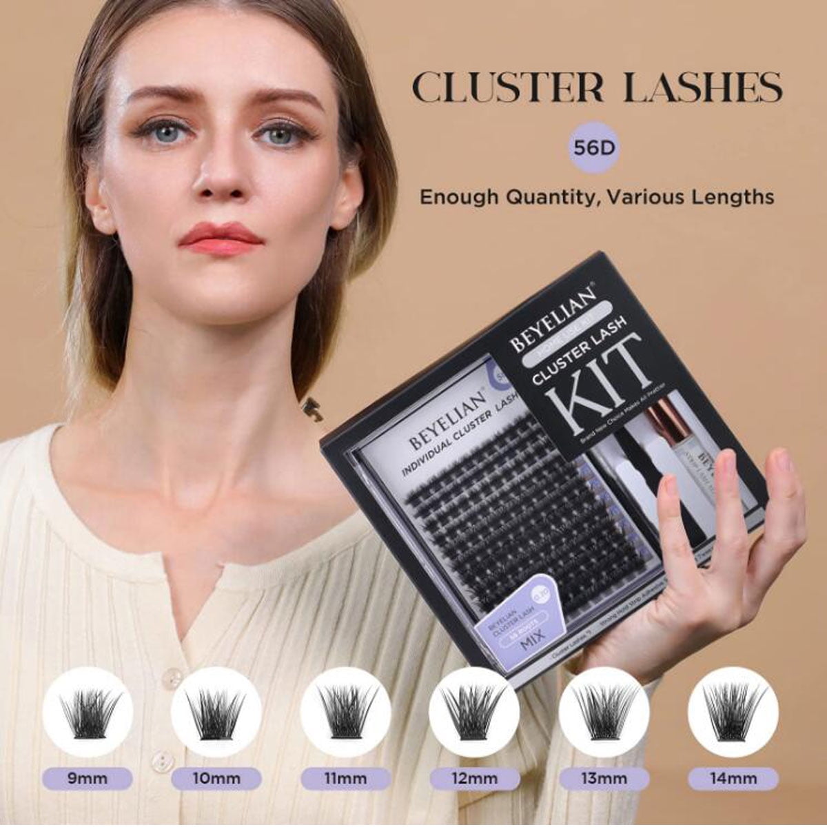 56D DIY Eyelash Extension Kit, Mix Cluster Eyelash Extensions with 9mm