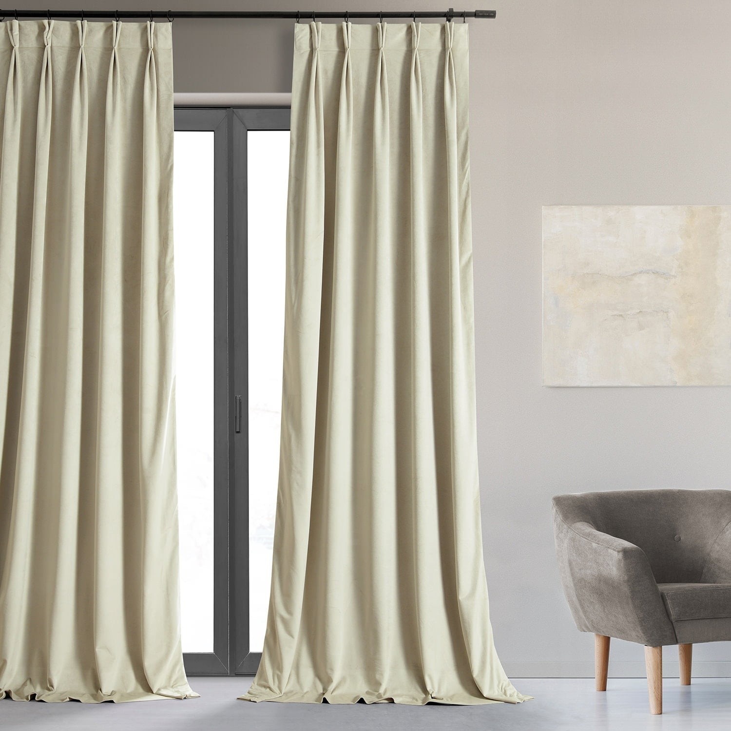 Exclusive Fabrics  Signature Pleated Blackout Velvet Curtain (1 Panel) Amber Gold 25 X 96 96 Inches