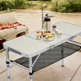 thumbnail image 5 of 3ft Portable Folding Camping Table, 3-Height Adjustable Aluminum Lightweight Picnic Patio Side Table w/Carry Handle for Outdoor Indoor Hiking BBQ Beach, White, 5 of 12