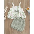 thumbnail image 2 of Kids Girls Casual Suit, Floral Printed Sleeveless Bowknot Tops+Plaid Printed Short Pants, 2 of 9