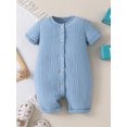 thumbnail image 4 of Elippeo Baby Summer Short Sleeve Romper 1 3 6 9 12 18 Months Solid Color Front Button Newborn Jumpsuit for Toddler Boy Girls Cute Clothes, 4 of 8