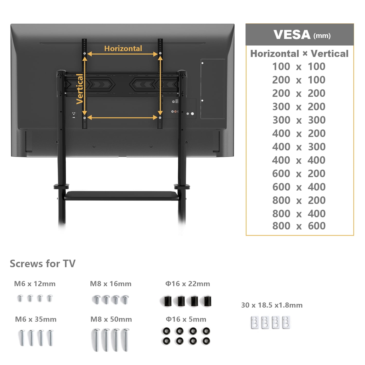 Black Mobile TV Stand Rolling TV Cart for 55 to 90 inch Flat Screen TVs，Holds Up to 200lbs