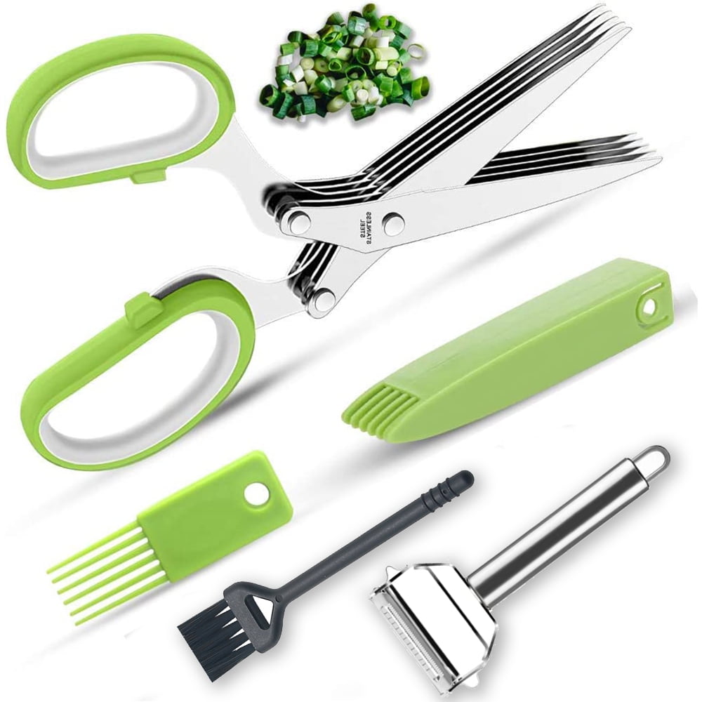 JOFUYU Herb Scissors Set - Herb Scissors with 5 Blades and Cover, Cool Kitchen Gadgets for Cutting Fresh Herbs, Mint, Cilantro, Scallio