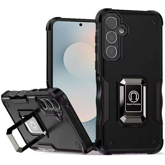 For Samsung s25 FE OPTIMUM Magnetic Ring Stand Hybrid Case Cover - Black