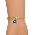 thumbnail image 2 of Delight Jewelry Silver-tone Blue Evil Eye Good Luck - Gold Tone Joshua 1:9 Strong and Courageous Engraved Cross Charm Bracelet, 6.5+1.5" Extender, 2 of 4