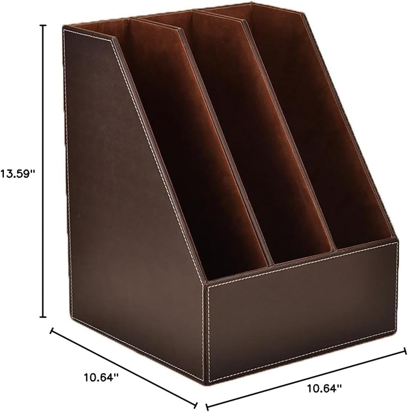 3 Tier Leather Magazine Holder - Vertical File Organizer with PU Leather Cover, Handmade Office Desk Organizer for A4/A3 Documents, Magazines, Books - Coffee (3 slot)