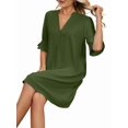 thumbnail image 2 of Shirts Dress for Women V Neck Short Sleeves Casual Flowy Summer Beach Vacation Shifts Green S, 2 of 8