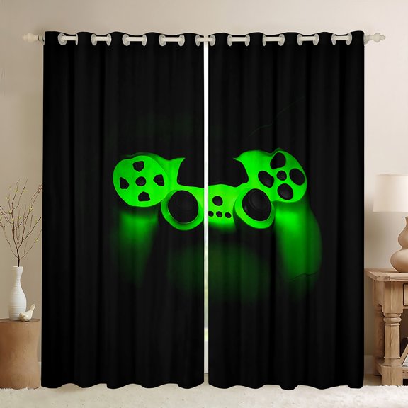 jejeloiu 3D Console Lovers Curtains Pack of 2 (42x84 Each),Modern Video Game Curtains Blackout,Green Black Bedroom Curtains For Men Women,Luxury Bedroom Decor
