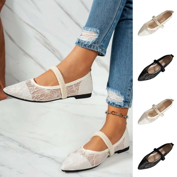 Miluxas Women's Mary Jane Flats Pointed Toe Ballet Flat with Buckle Dressy Comfortable Flats Adjustable Strap office Black 9.5(43)