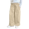 thumbnail image 2 of WPPGONE Little Girls Wide Leg Trousers Lightweight Cotton Loose Fit Baggy Cargo Pants with Pockets Toddler Casual School Fashion Everyday Long Pants, 2 of 6
