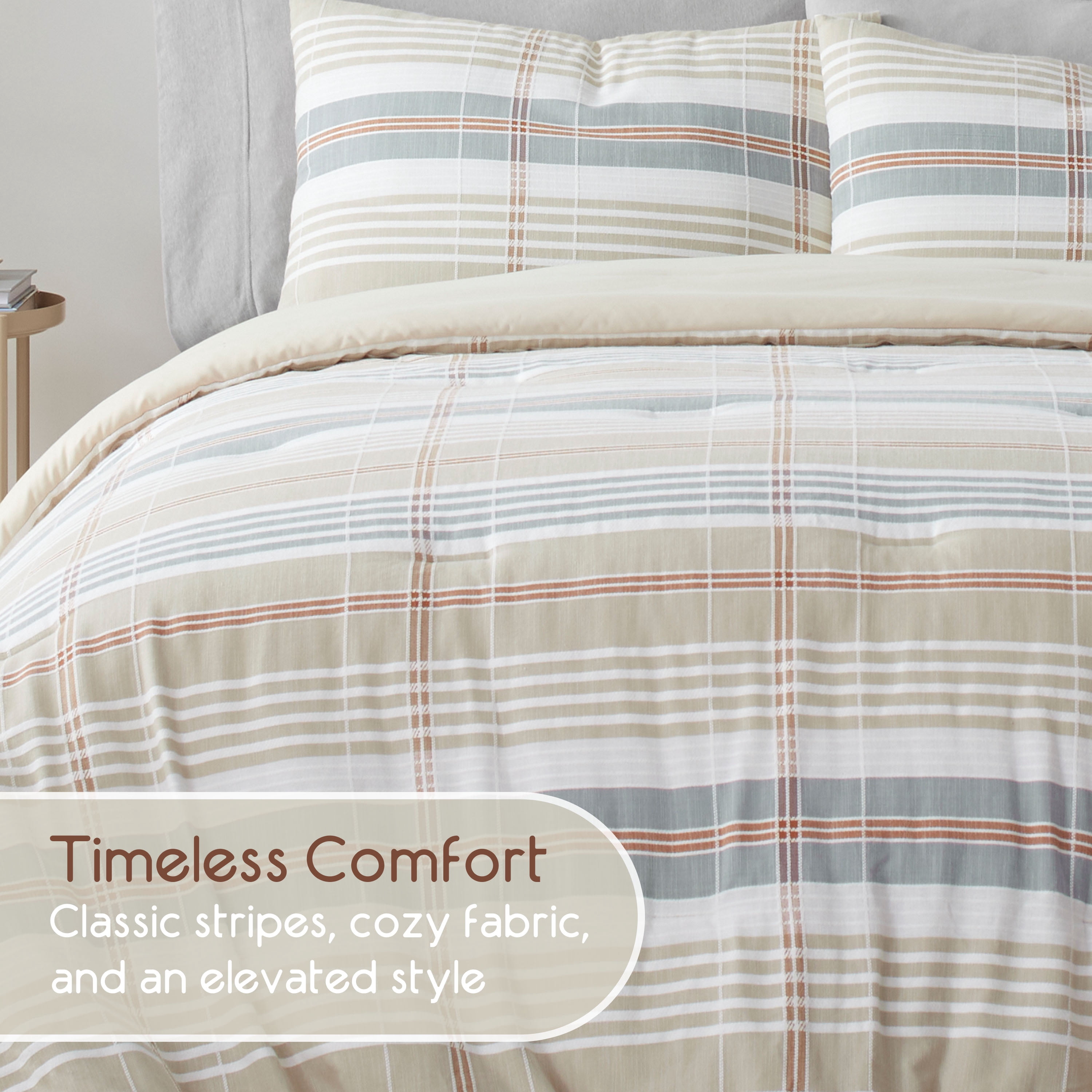 Vellux Oslo Plaid 2-Piece Cotton Comforter Set, Down Alternative, Twin, Taupe