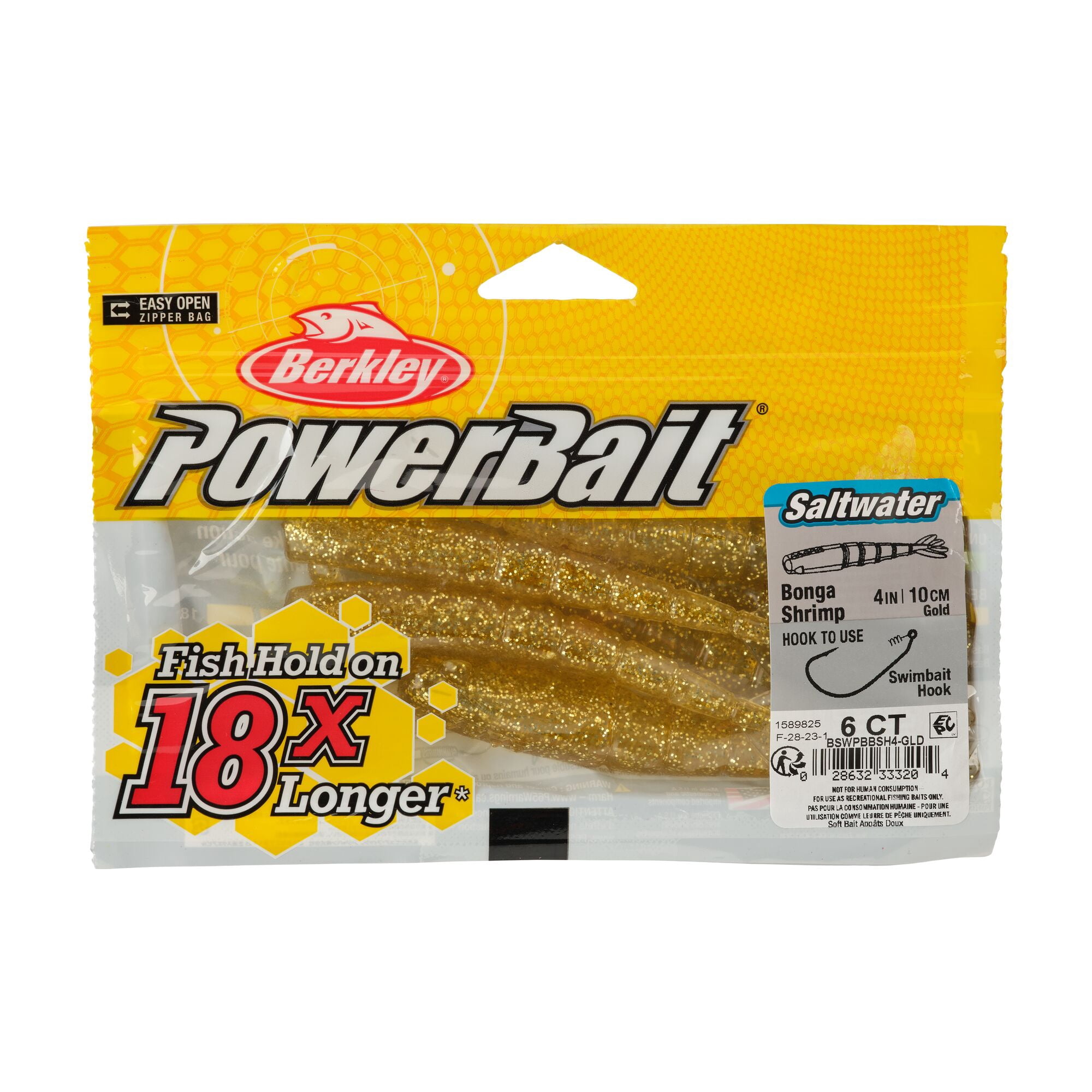 Berkley PowerBait® Saltwater Bonga Shrimp, 4 in, Shrimp, Gold (6-count)