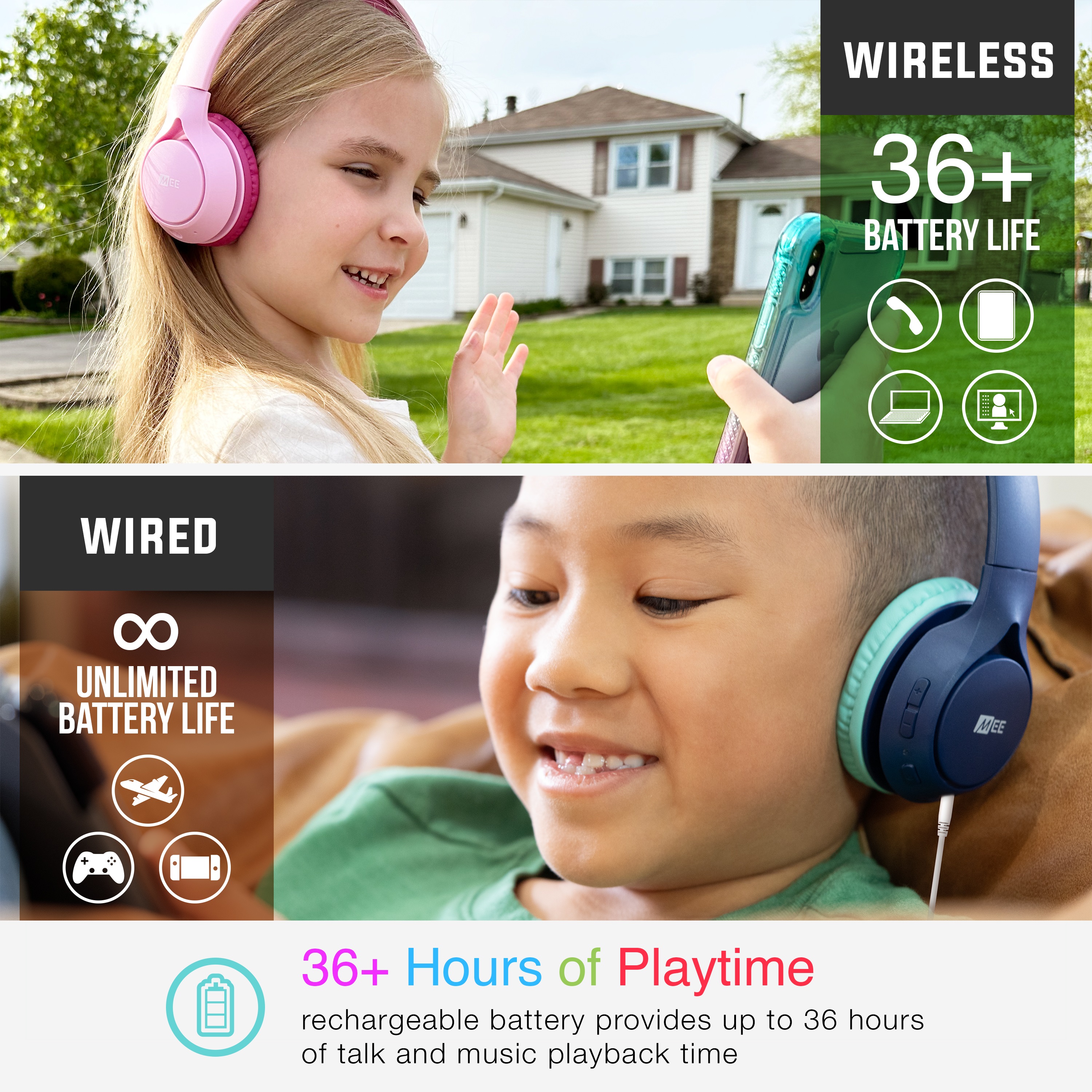 MEE Audio KidJamz Bluetooth Wireless Kids Headphones, Blue photo 6