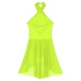 thumbnail image 6 of TiaoBug Womens Sleeveless Mesh Splice Leotard Figure Ice Skating Dress Lyrical Modern Dance Costume Fluorescent Yellow L, 6 of 7