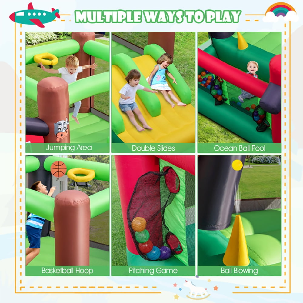 Aimee Lii 6-in-1 Inflatable Bounce House with Double Slides without 735W Blower, Bounce House for Kids 3-10