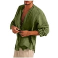 thumbnail image 1 of AherBiu Chemises en Lin pour Hommes à Manches Longues Boutonnées Col Ras du Cou Chemise Légère Décontractée T-Shirts de Plage, 1 of 5