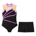 thumbnail image 3 of JanJean Kids Girls Sleeveless Sheer Mesh Patchwork Keyhole Back Gymnastics Dance Leotard with V-front Purple 10, 3 of 5