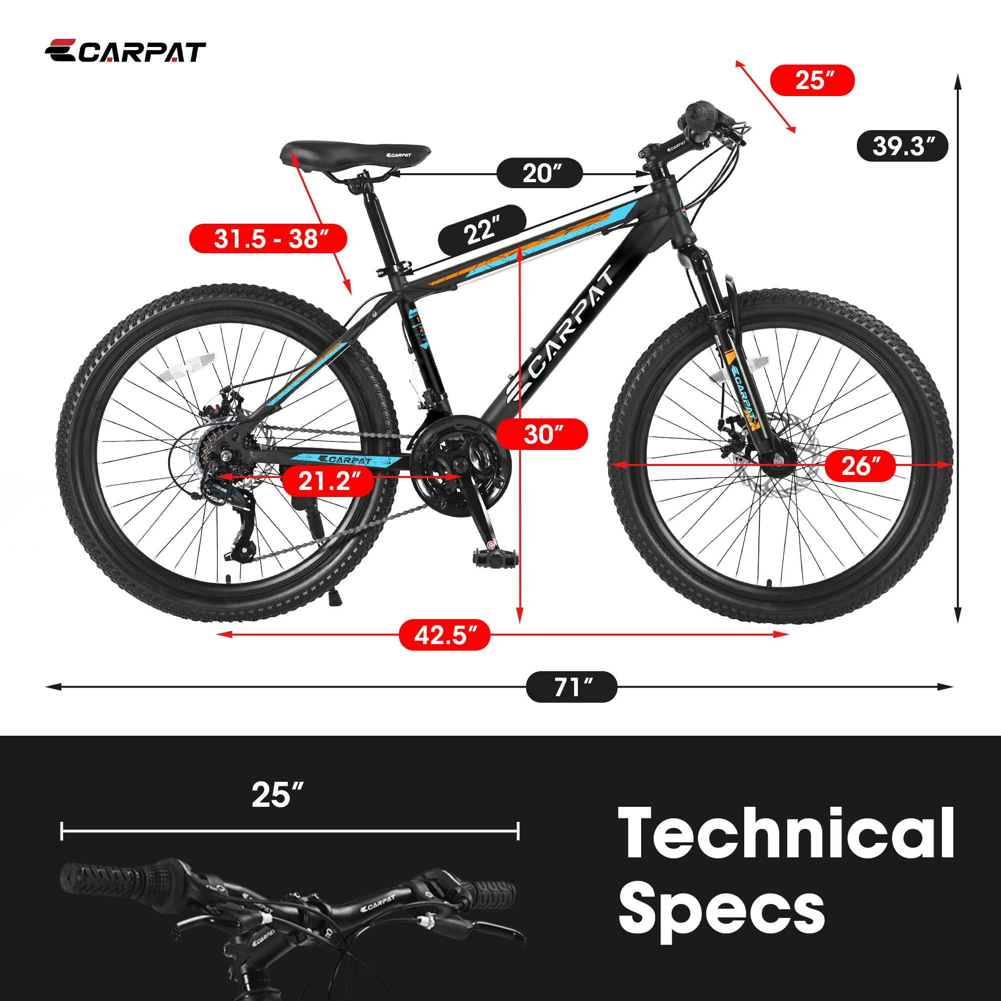 26" Men's Mountain Bikes 21-Speed Mountain Bicycle with Disc Brakes, Blue