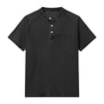 thumbnail image 4 of ZCFZJW Distressed Henley Shirts for Men Vintage Classic Fit Short Sleeve 1/4 Button V Neck Washed Denim T-Shirts Retro Acid Wash Solid Tee Top with Pocket, 4 of 7