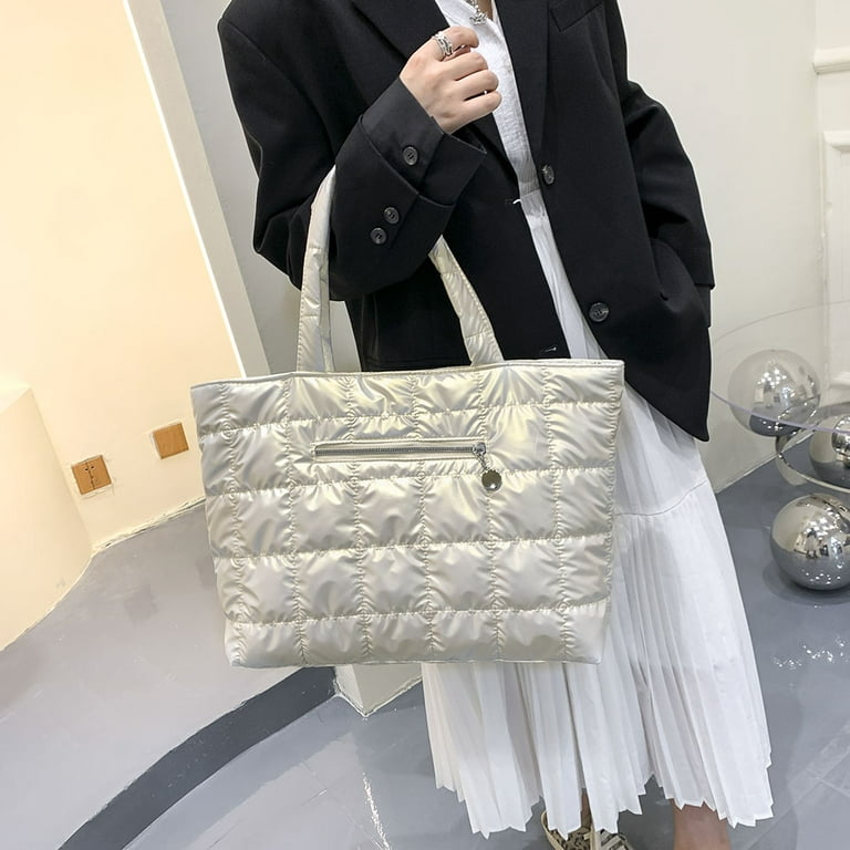 CHAMAIR Women Nylon Thread Messenger Bag Solid Color Crossbody Bags (White)