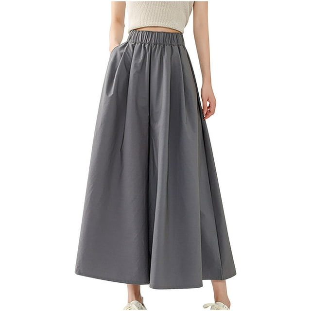 Timegard Women Wide Leg Pants Elastic High Waist Ruched Fall Vacation Casual Loose Pants with Pockets