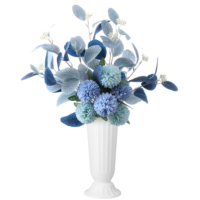 Simulation eucalyptus leaf ball chrysanthemum bouquet vase flower arrangement - double blue single bunch height 47cm
