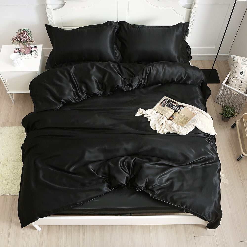 Luxury 4 Piece Duet Coer Set, Soft Satin Silk Duet Coer Sheet Set Silky Queen King Bed Sheets Ultra-Soft Brushed Microfiber - Hypoallergenic, Easy Care, Wrinkle Resistant