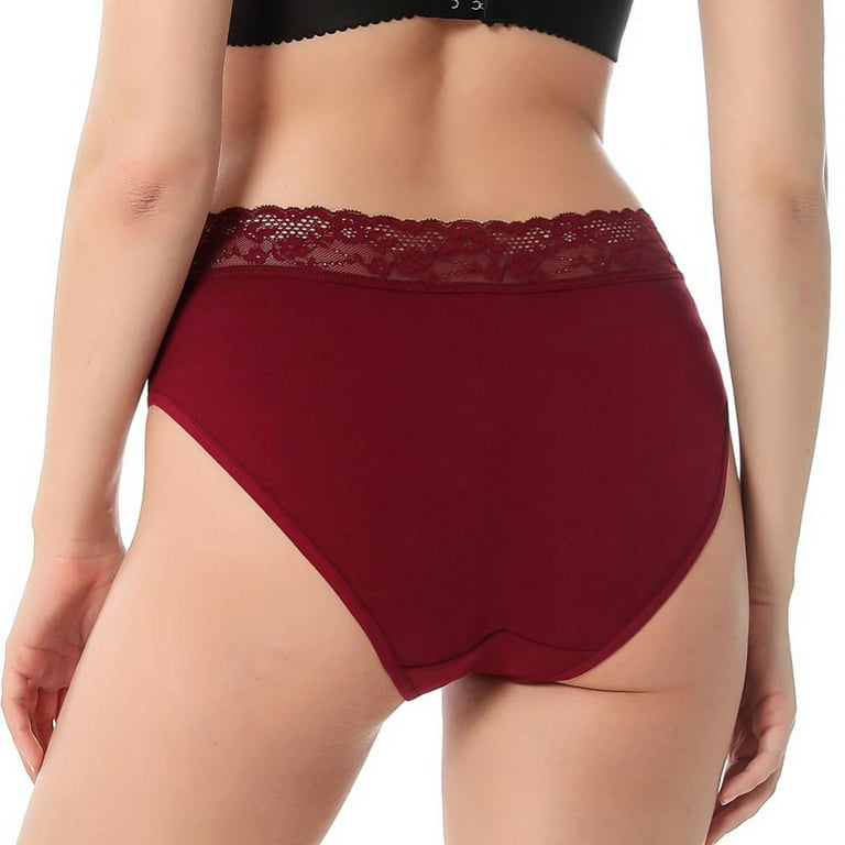 Women's Solid Casual Panties Mid-Rise Cotton Lace Waistband Briefs High  Elastic Soft Breathable Invisible Underwear Briefs XS-XXL(3-Packs)