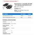 thumbnail image 2 of Brake Pad Set 8 - Compatible with 2008 - 2012 Mercedes-Benz GL550 5.5L V8 2009 2010 2011, 2 of 2