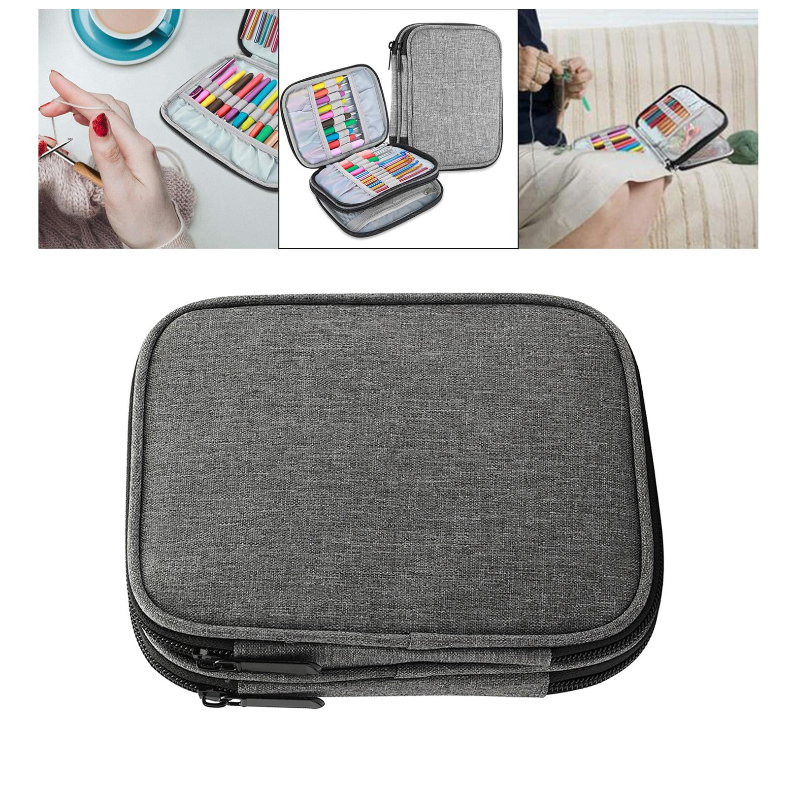 S SERENABLE Solid Color Crochet Hook Case Portable Travel Storage Bag Organizer Zipper Pocket for Various Crochet and Knitting Sewing Accessories