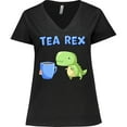 thumbnail image 3 of Inktastic Tea Rex Cute Green Dinosaur Pun Women's Plus Size V-Neck T-Shirt, 3 of 5