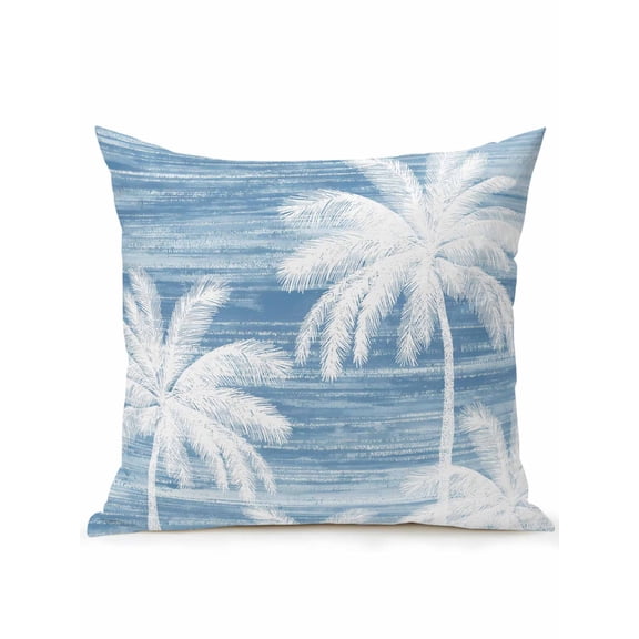 Outdoor Pillows Waterproof, Summer Palm Trees Bedding Throw Pillows with Insert for Couch Sofa Bed, Tropical Blue Shabby Abstract Art Beach 16x16 Inch Pillowcases Decorative Patio Pillow Set of 1