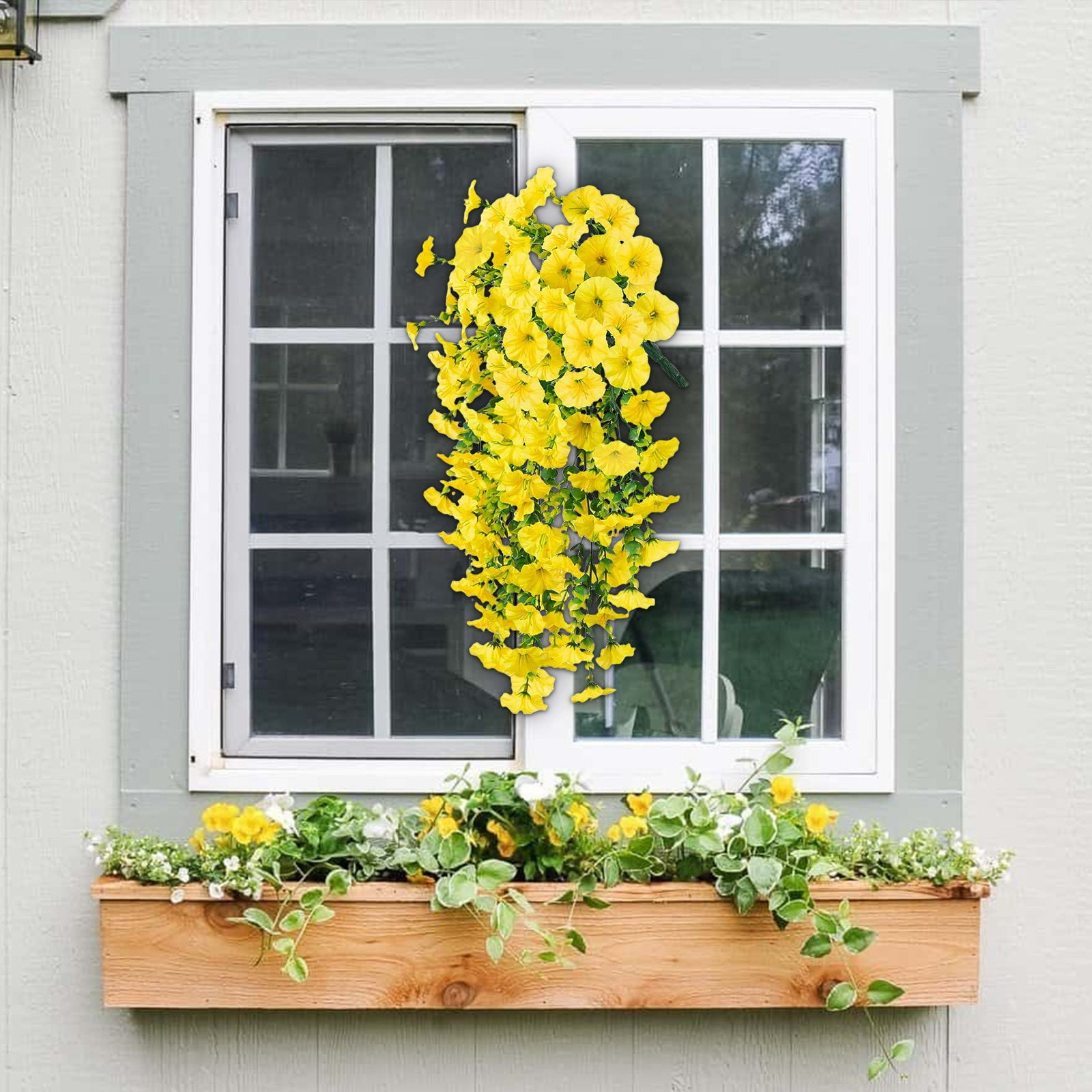 Elainilye Hanging Morning Glory Artificial Flower, Artificial Flowers for Outdoor, Hanging Baskets Fake Flowers for Home Porch Patio Balcony
