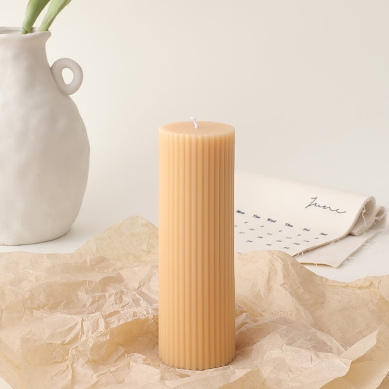 Pillar Candles 2x6'' Fluted Ribbed Column Modern Home Décor Soy Wax Handmade (4 Packs, Buff Yellow)