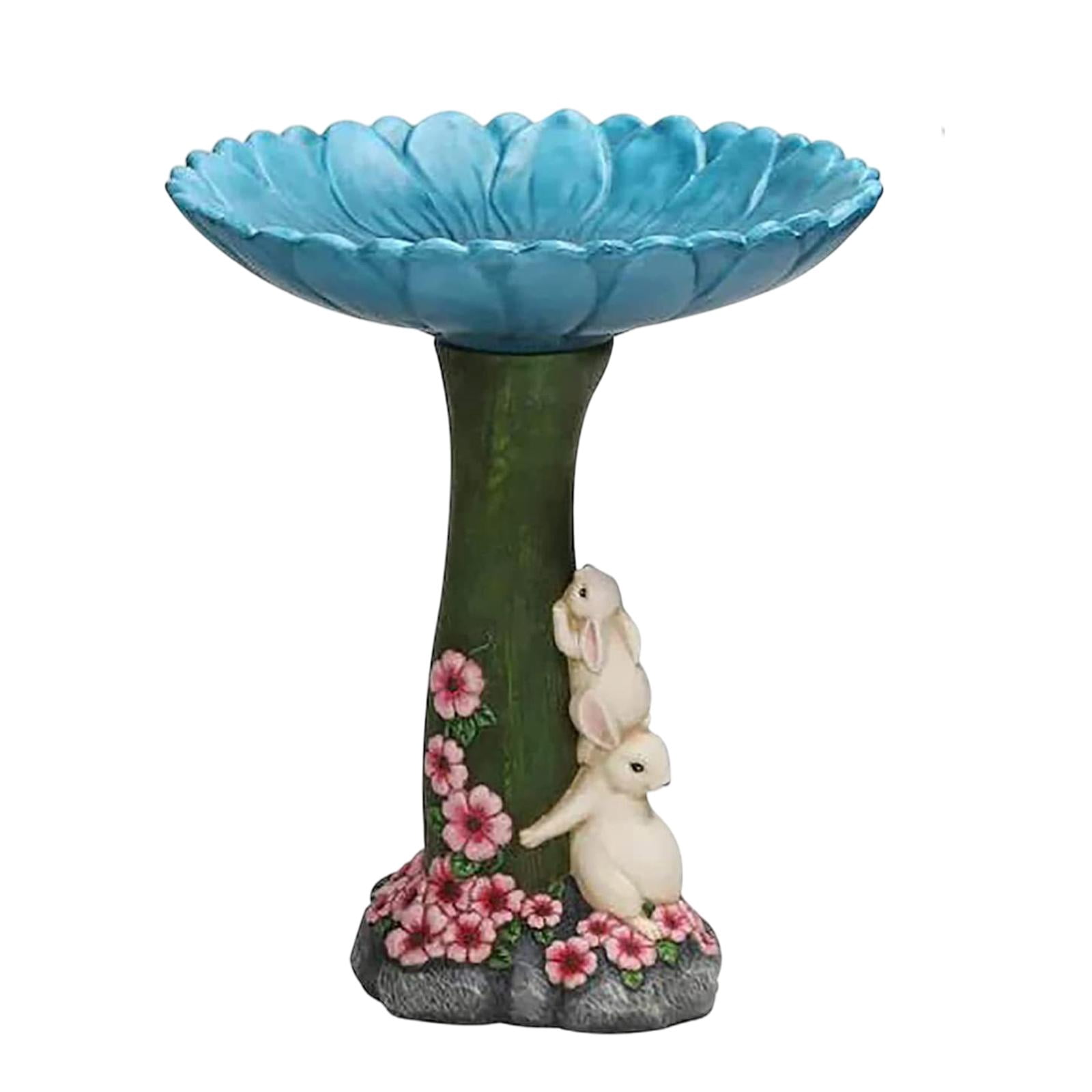 Outdoor Lawn Garden Bird Bath Statue Retro Fountains Crafts Yard Birdfeeder Cartoon Animal Landscape - rabbit