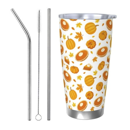 

Vsdgher Pumpkin Maple Leaves 20 Oz Stainless Steel Vacuum Insulated Travel Mug Coffee Cup for Home Office Outdoor Works Great for Ice Drinks and Hot Beverage -Straw Three-piece Set