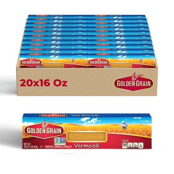 Golden Grain Vermicelli, 20-Pack (16 oz Each) – Thin & Delicate Pasta for Light Sauces, Soups & Italian inspired dishes