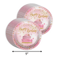 thumbnail image 2 of 40th Birthday Party Supplies - Happy Birthday Pink and Gold Birthday Party Supplies 64 Piece Tableware Set Includes Large 9" Paper Plates Dessert Plates, Cups and Napkins Kit for 16, 2 of 9