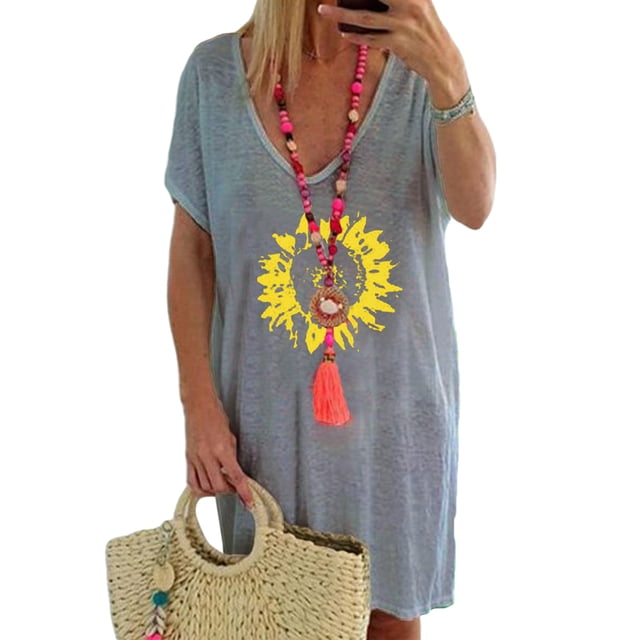 Innerwin Tee Manches Courtes Hauts pour Dames Travail Col en V T-Shirt Ample Gris 2TG