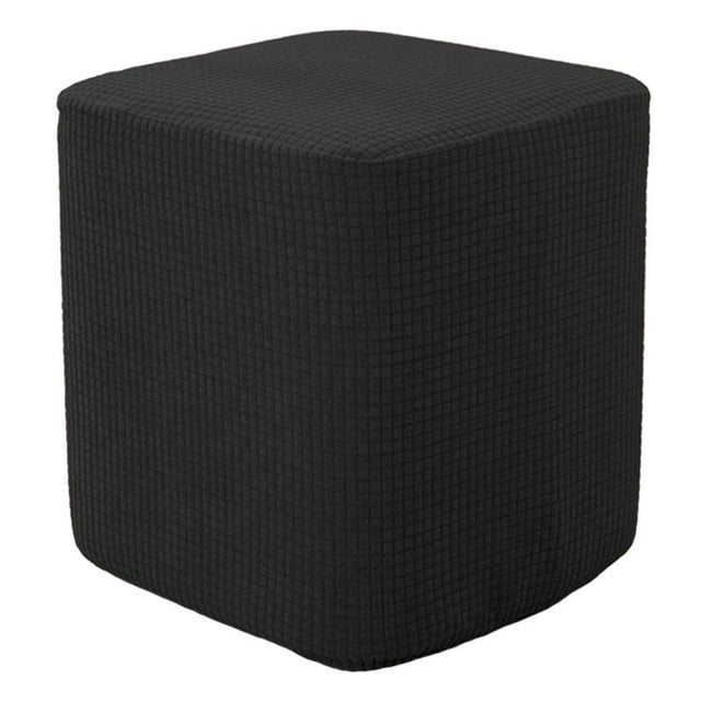 Funda otomana cuadrada de poliéster jacquard elástico, funda decorativa para reposapiés Negro